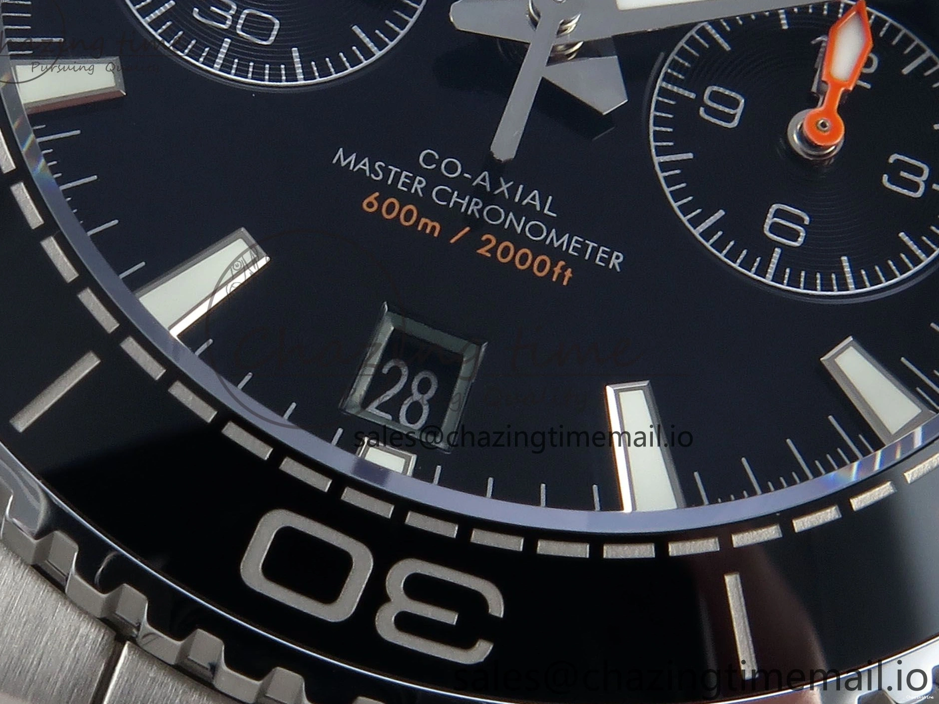 1231 FreshLook Planet Ocean Master Chronometer 600M 45.5mm SS SCF 1:1 Best Edition Black Bezel Black Dial on SS Bracelet A9900 Super Clone 7675